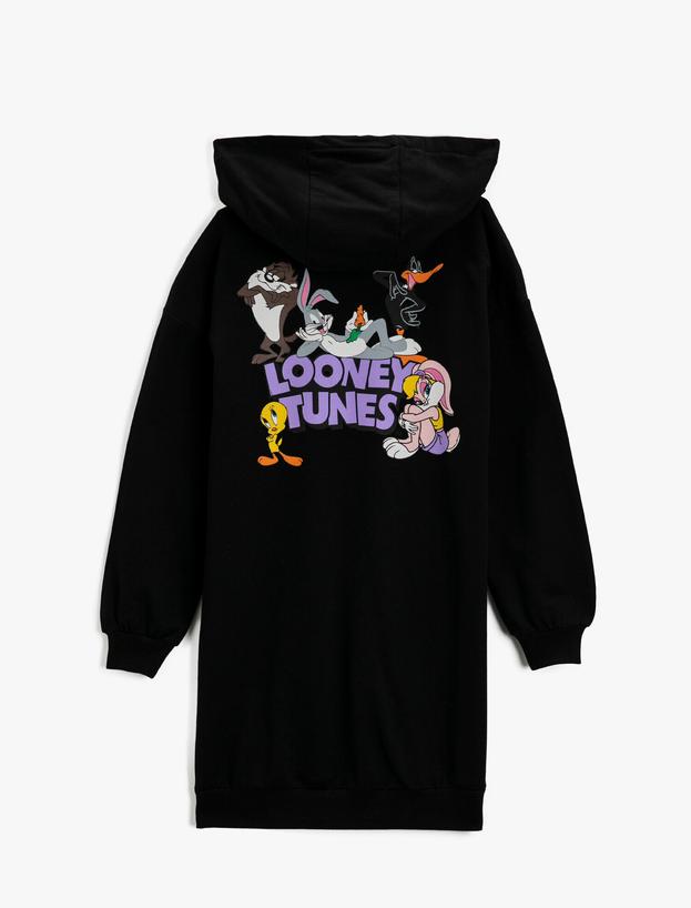  Looney Tunes Lisanslı Baskılı Kapüşonlu Sweatshirt Elbise