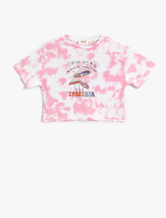 Kız Çocuk Oversize Tişört Baskılı Kısa Kollu Bisiklet Yaka Pamuklu