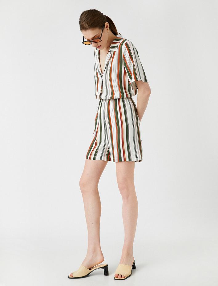  Şort Tulum Gömlek Yaka Kısa Kollu