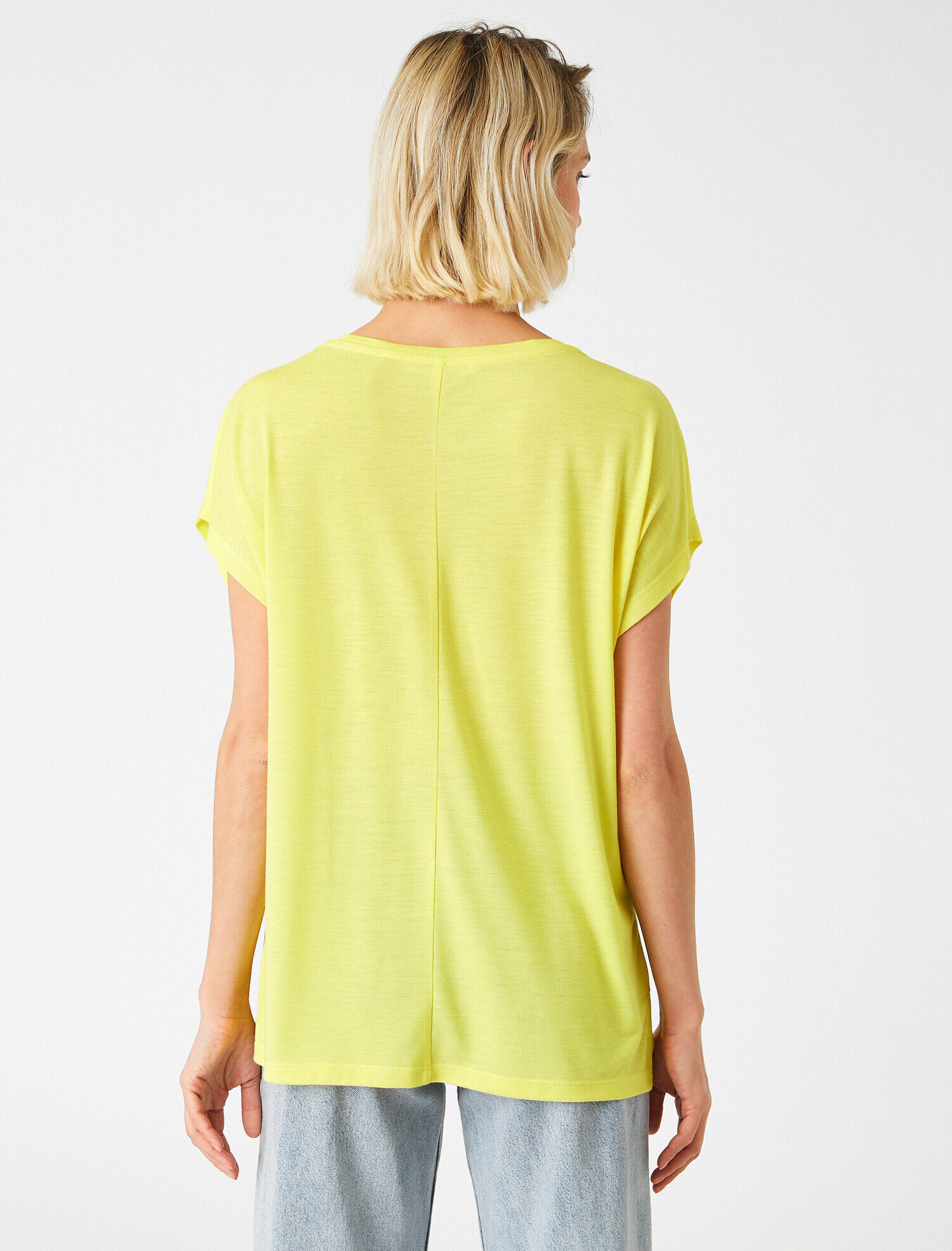   Yazı Baskılı Tişört V Yaka Kısa Kollu