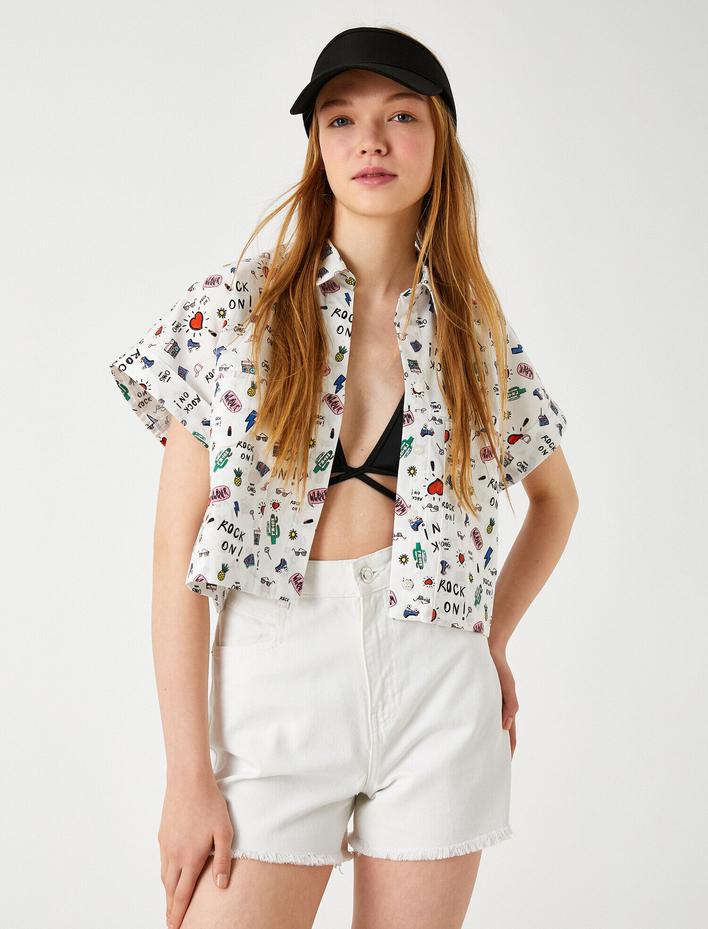  Baskılı Kısa Kollu Gömlek