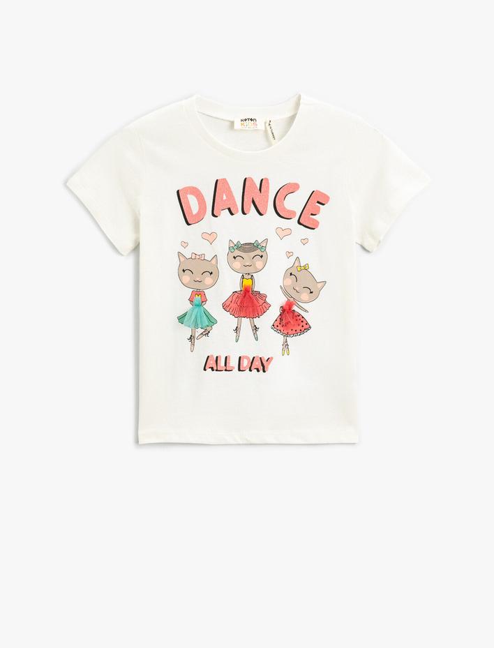 Kız Çocuk Baskılı Tişört Kısa Kollu Bisiklet Yaka Pamuklu