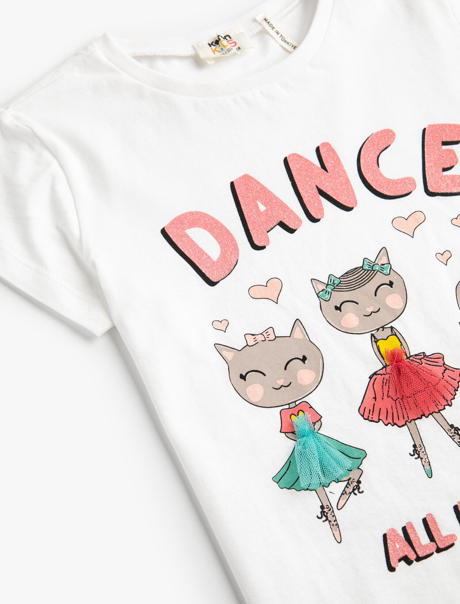  Kız Çocuk Baskılı Tişört Kısa Kollu Bisiklet Yaka Pamuklu