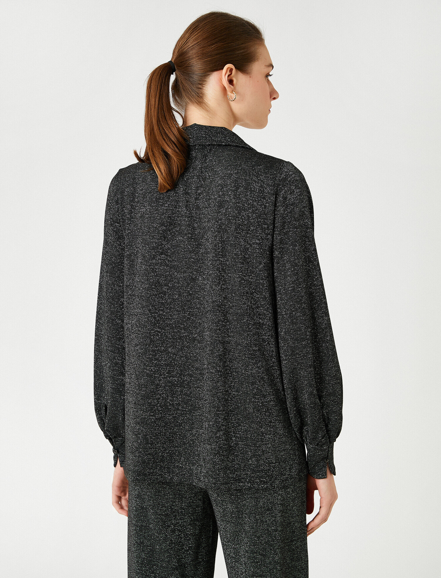   Polo Yaka Uzun Kollu Abiye Bluz Simli