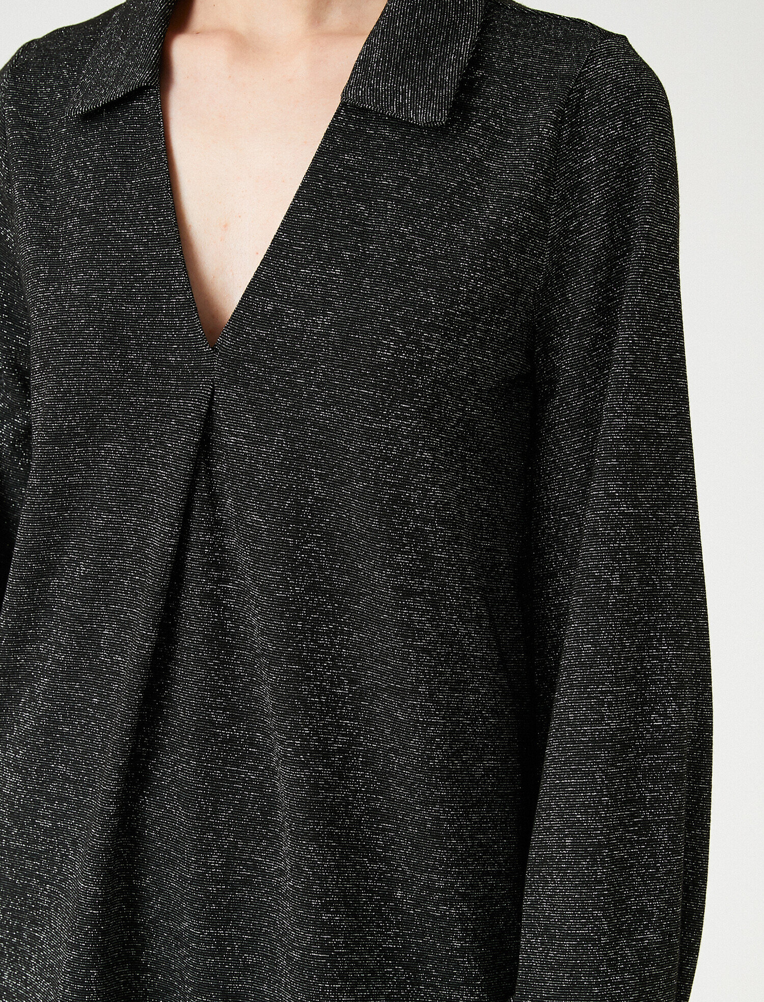   Polo Yaka Uzun Kollu Abiye Bluz Simli