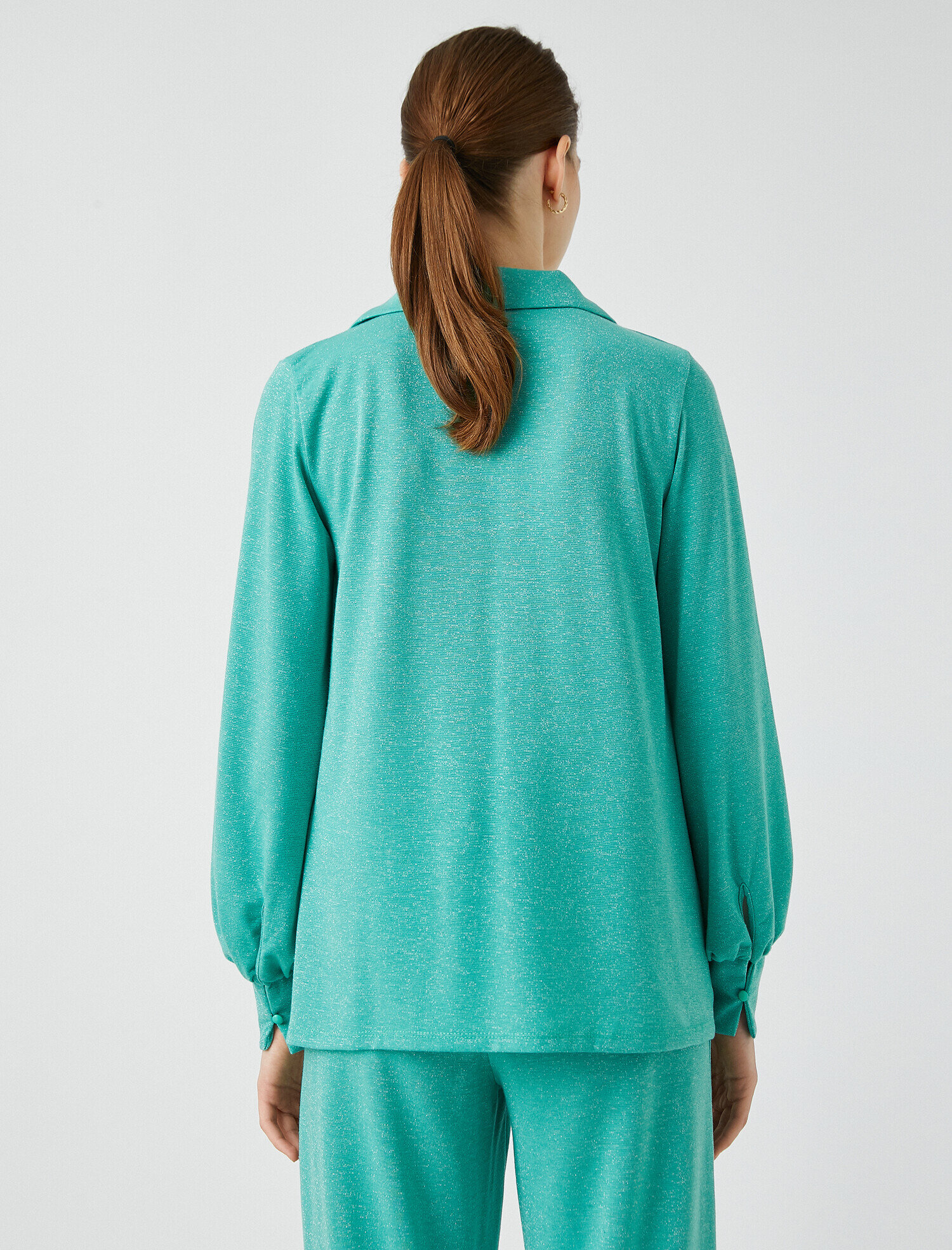   Polo Yaka Uzun Kollu Abiye Bluz Simli