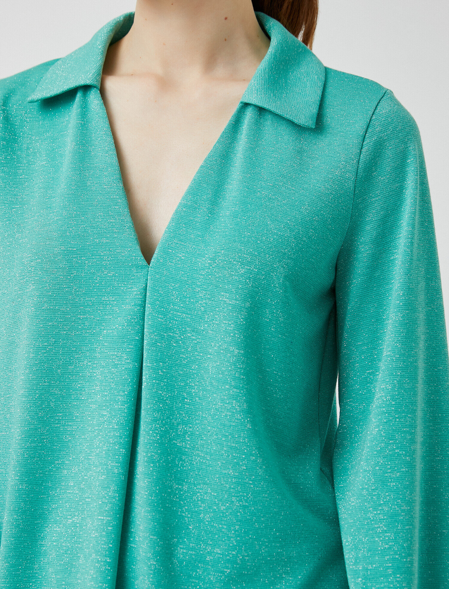   Polo Yaka Uzun Kollu Abiye Bluz Simli