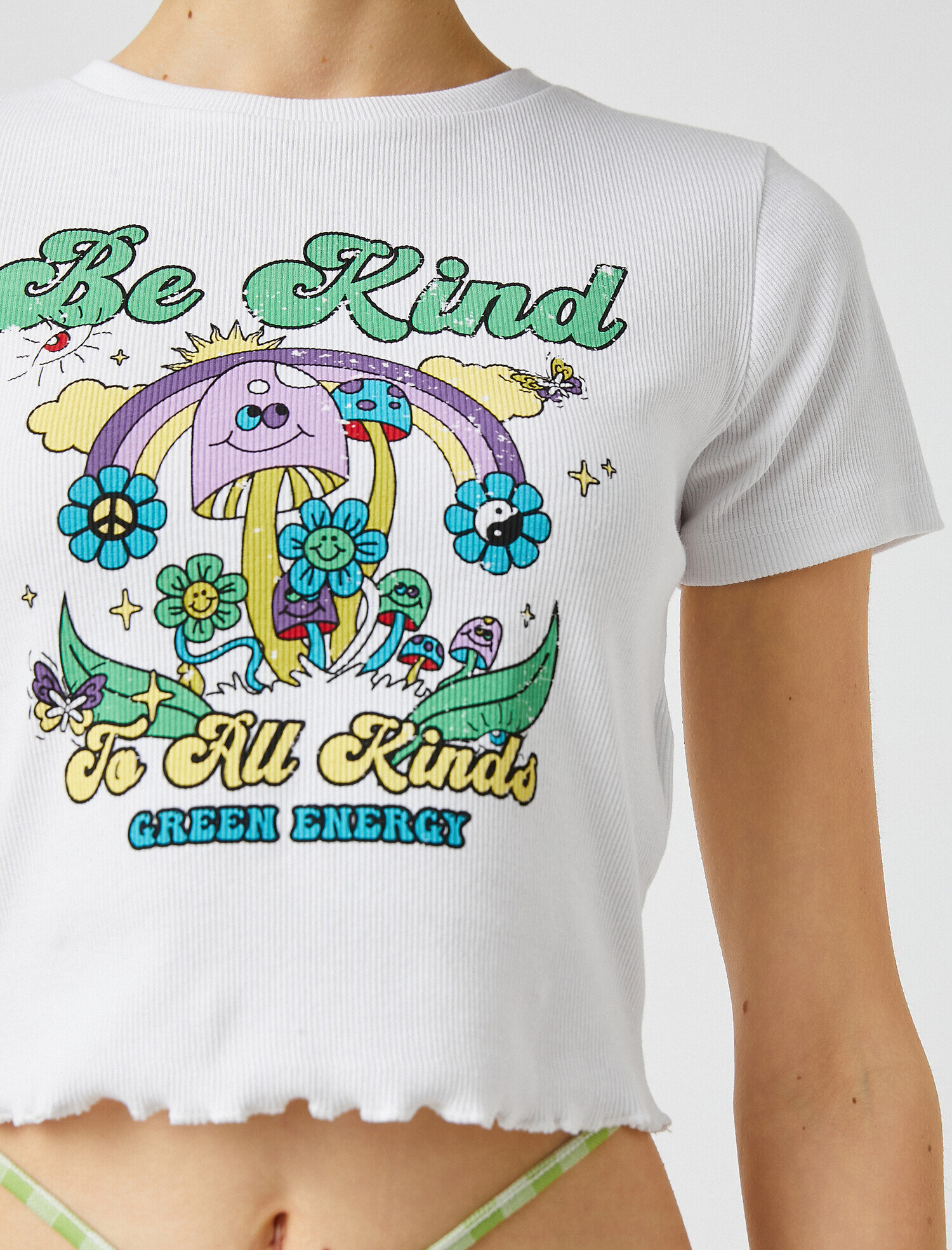   Baskılı Crop Tişört Kısa Kollu Pamuklu