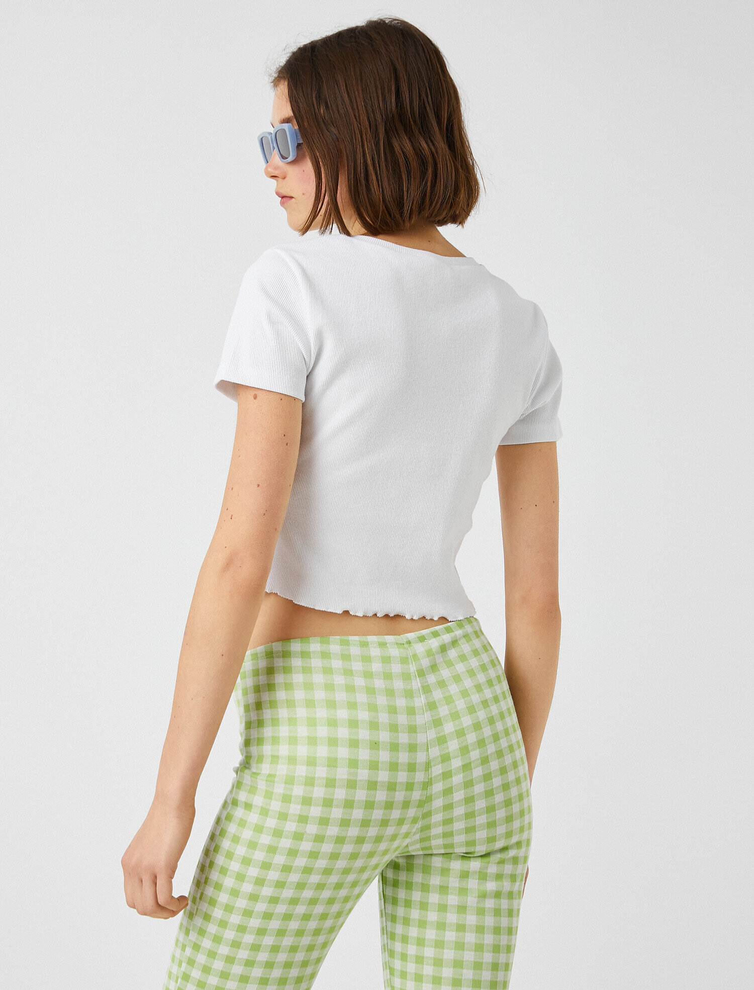   Baskılı Crop Tişört Kısa Kollu Pamuklu