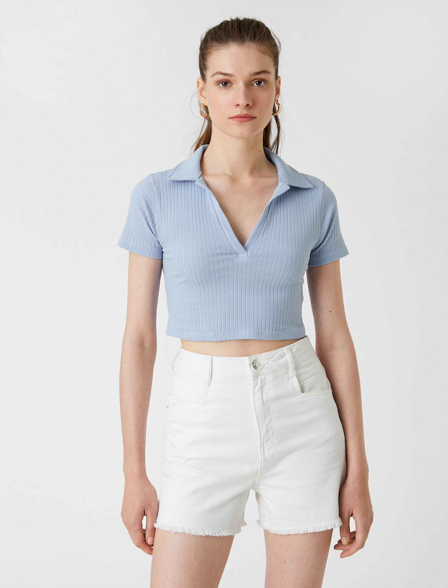   Crop Polo Yaka Kısa Kollu Tişört