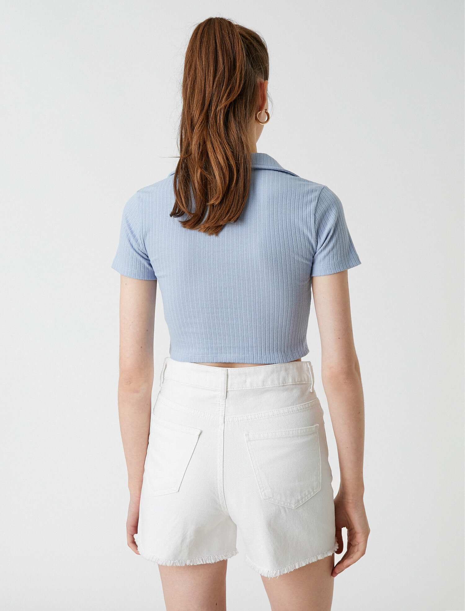   Crop Polo Yaka Kısa Kollu Tişört
