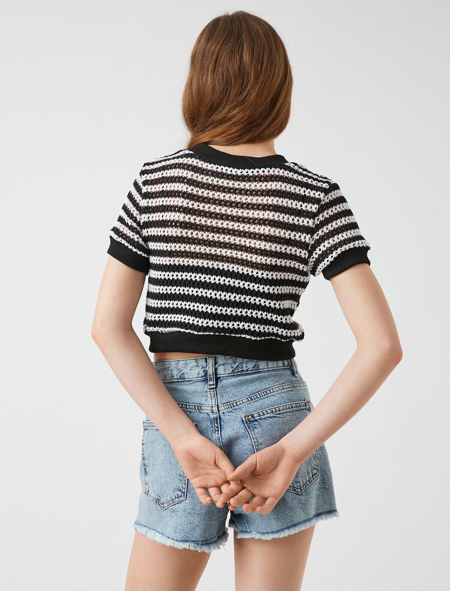   Crop Örgü Tişört Bisiklet Yaka