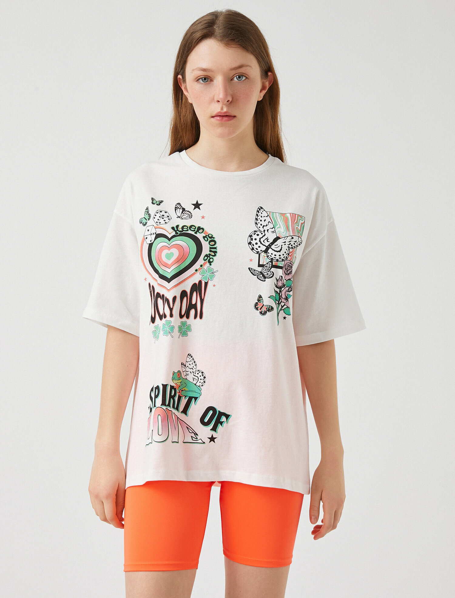   Baskılı Oversize Tişört Pamuklu