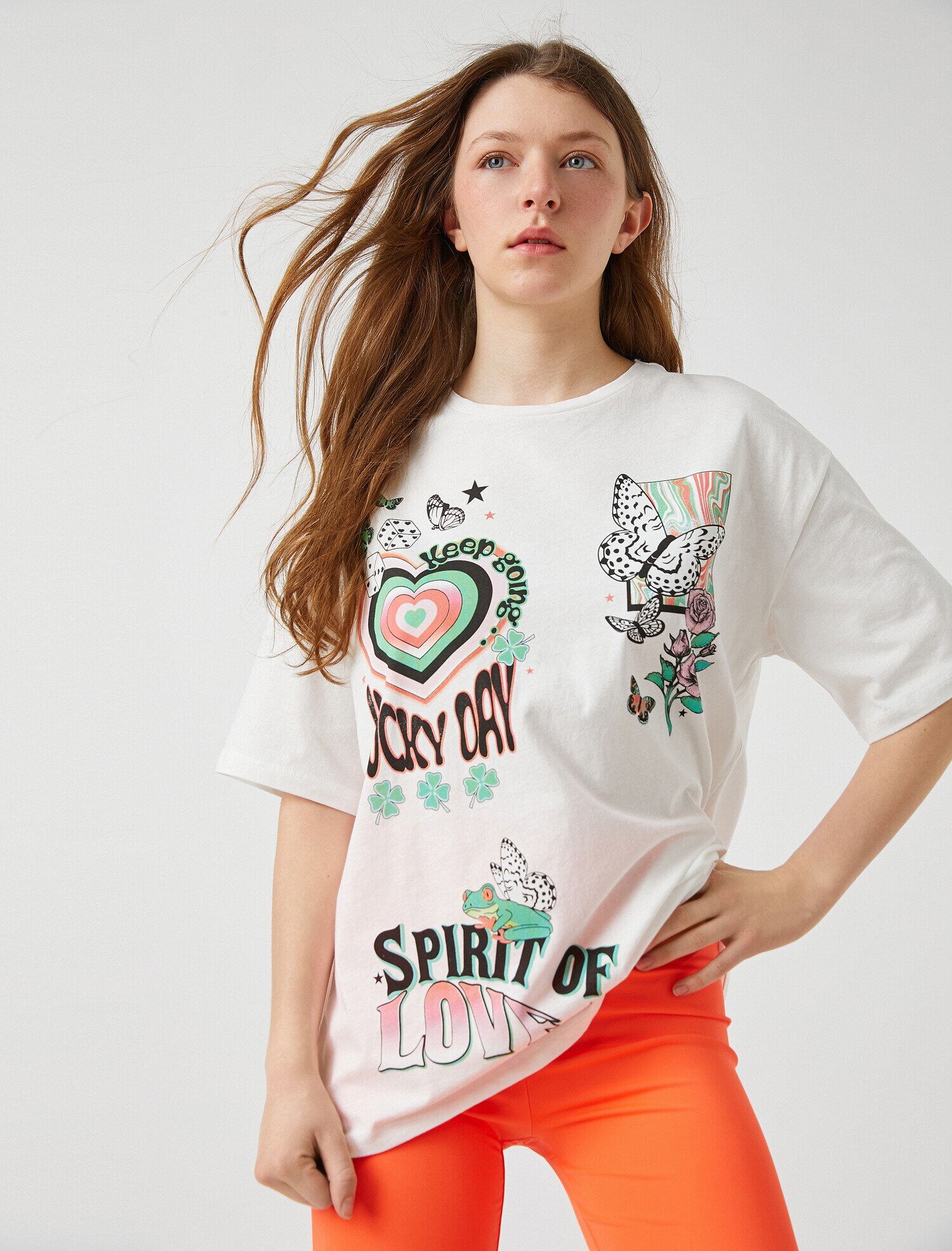   Baskılı Oversize Tişört Pamuklu