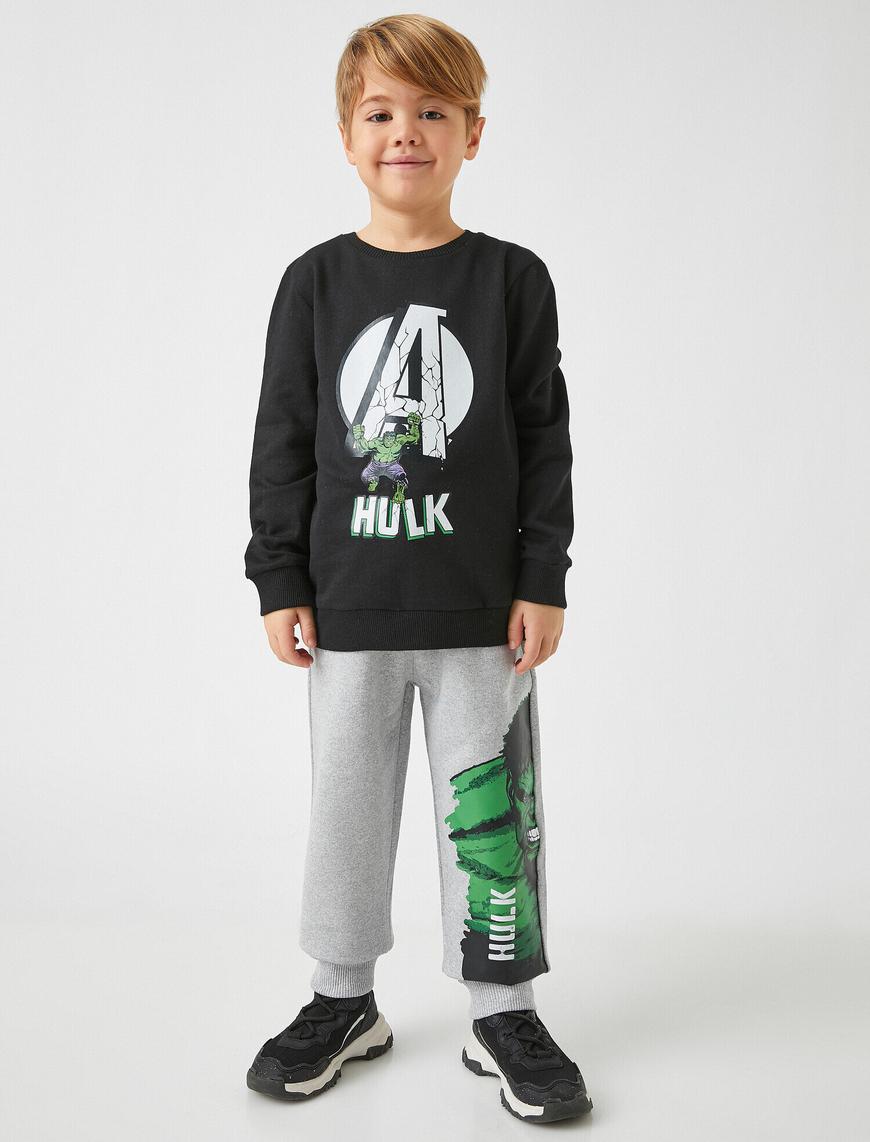  Erkek Çocuk Hulk Lisanslı Baskılı Eşofman Altı Jogger Beli Bağlamalı