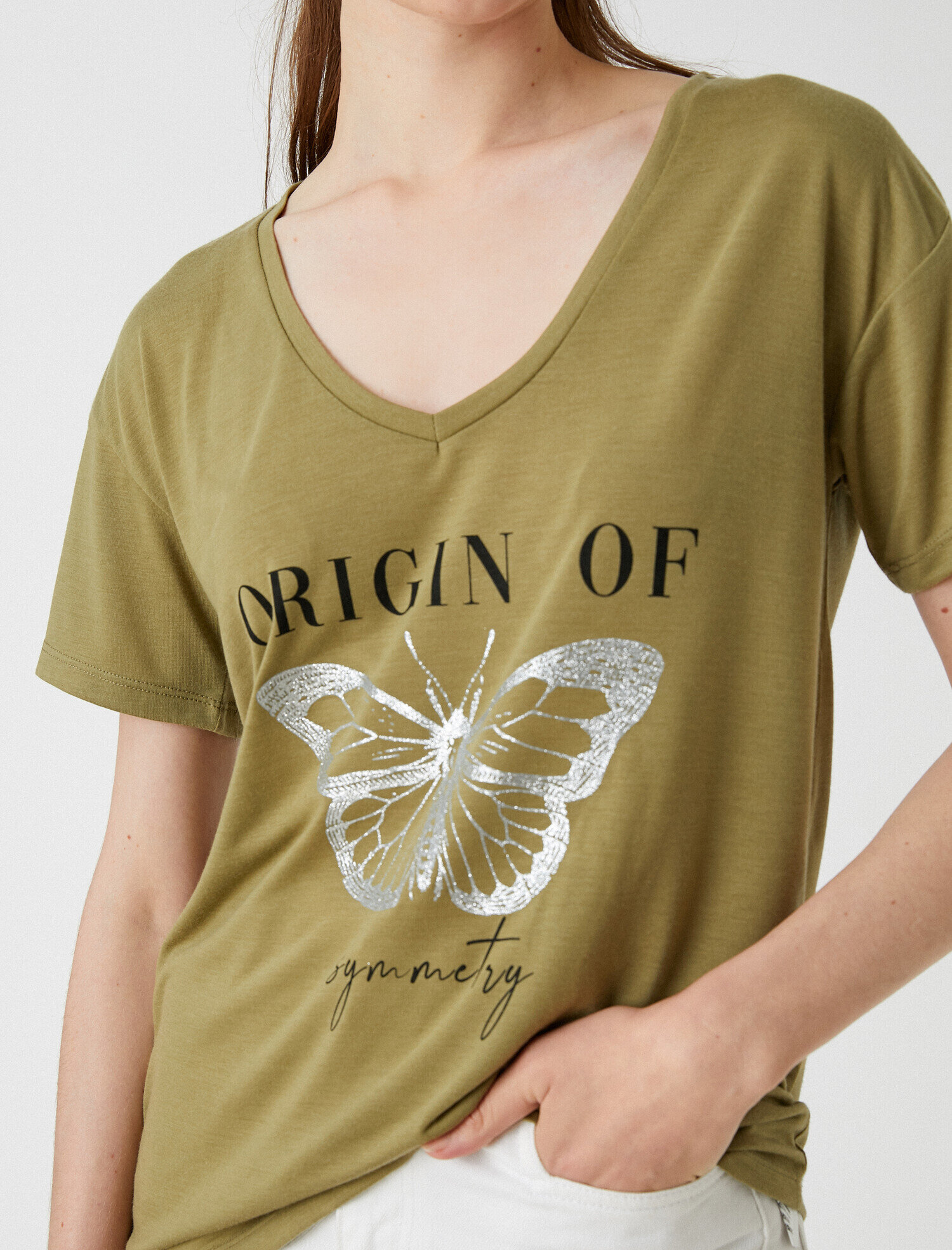   Baskılı Tişört V Yaka Kısa Kollu