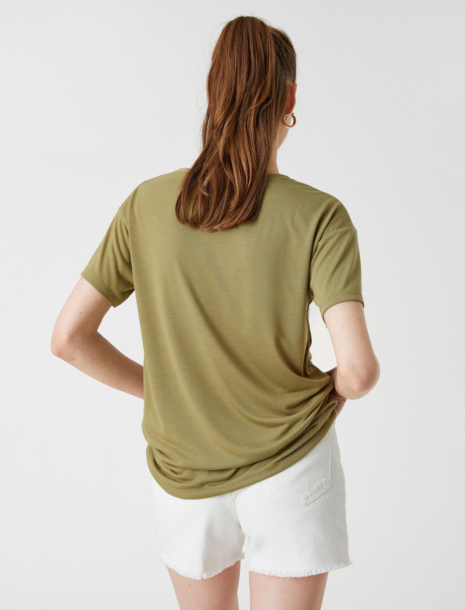   Baskılı Tişört V Yaka Kısa Kollu