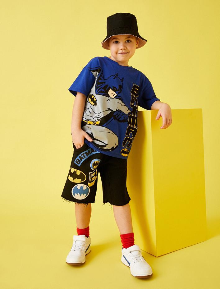 Erkek Çocuk Batman Baskılı Lisanslı Şort Diz Üstü Pamuklu