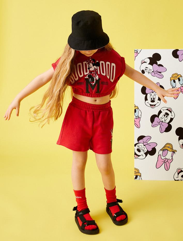 Kız Çocuk Minnie Mouse Baskılı Şort Baskılı Lisanslı Pamuklu
