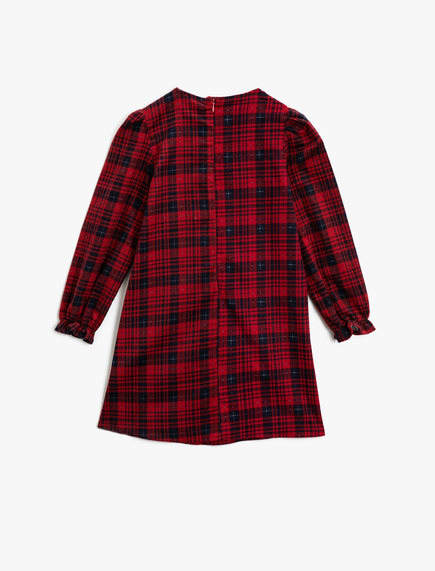  Kız Çocuk Uzun Kollu Ekose Elbise Pamuklu