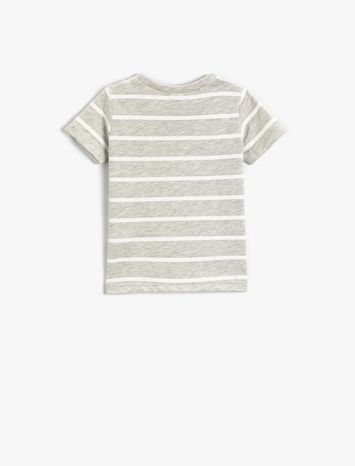 Erkek Bebek Çizgili Baskılı Tişört Yaz Temalı Bisiklet Yaka Kısa Kollu Pamuklu