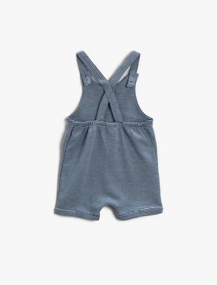 Erkek Bebek Şort Tulum Balina Desenli Çizgili Pamuklu