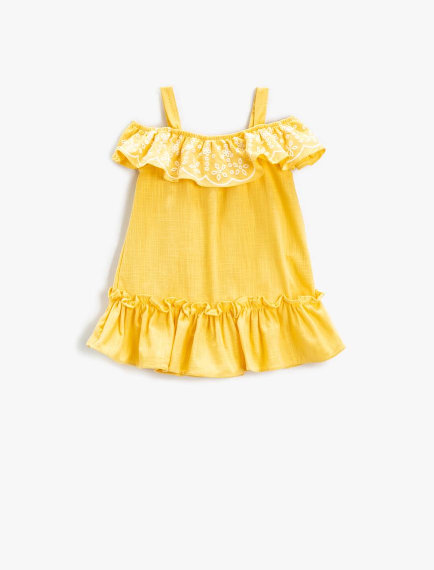  Kız Bebek Elbise Midi Fırfırlı Nakış Detaylı Askılı