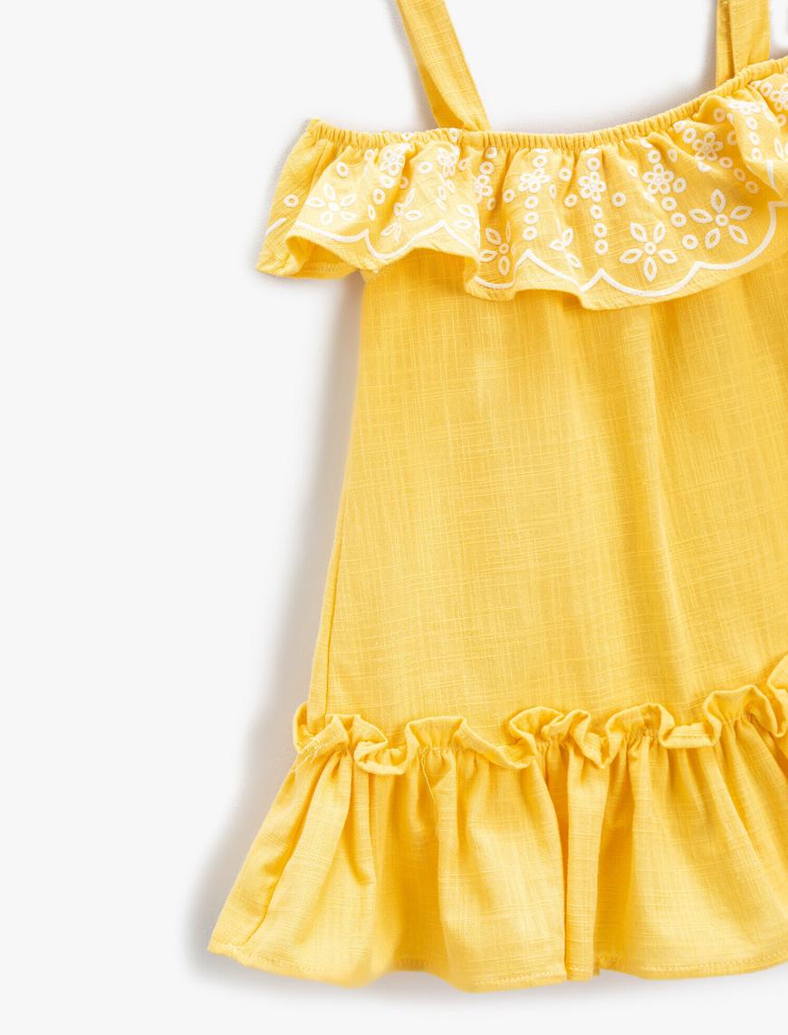  Kız Bebek Elbise Midi Fırfırlı Nakış Detaylı Askılı