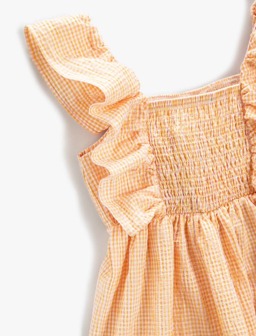  Kız Bebek Elbise Midi Fırfırlı Kareli Gipe Detaylı