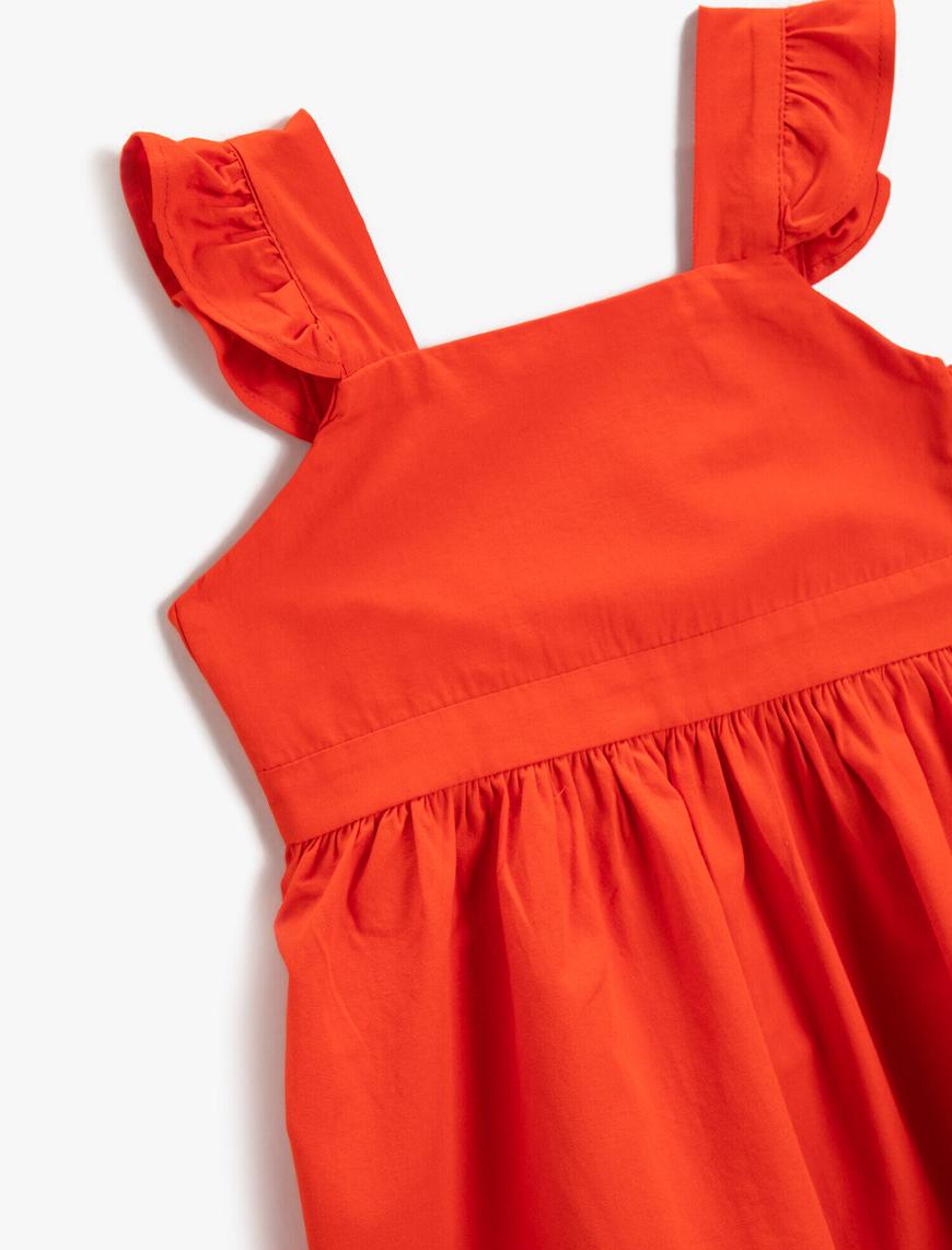  Kız Bebek Elbise Askılı Fırfırlı Sırtı Bağlamalı Diz Üstü Pamuklu