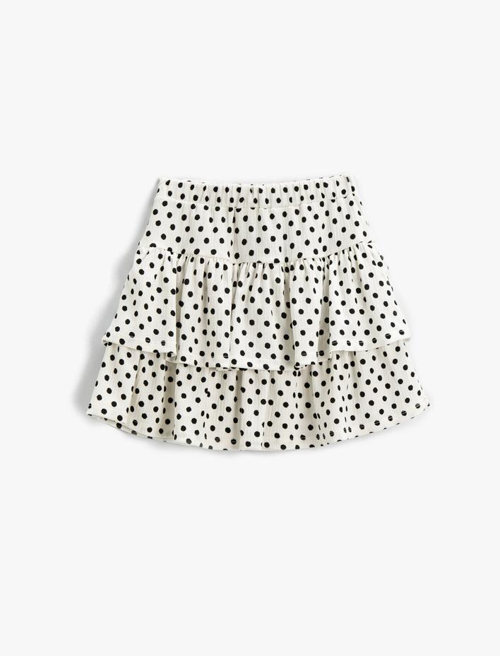 Kız Çocuk Puantiyeli Katlı Etek Beli Lastikli