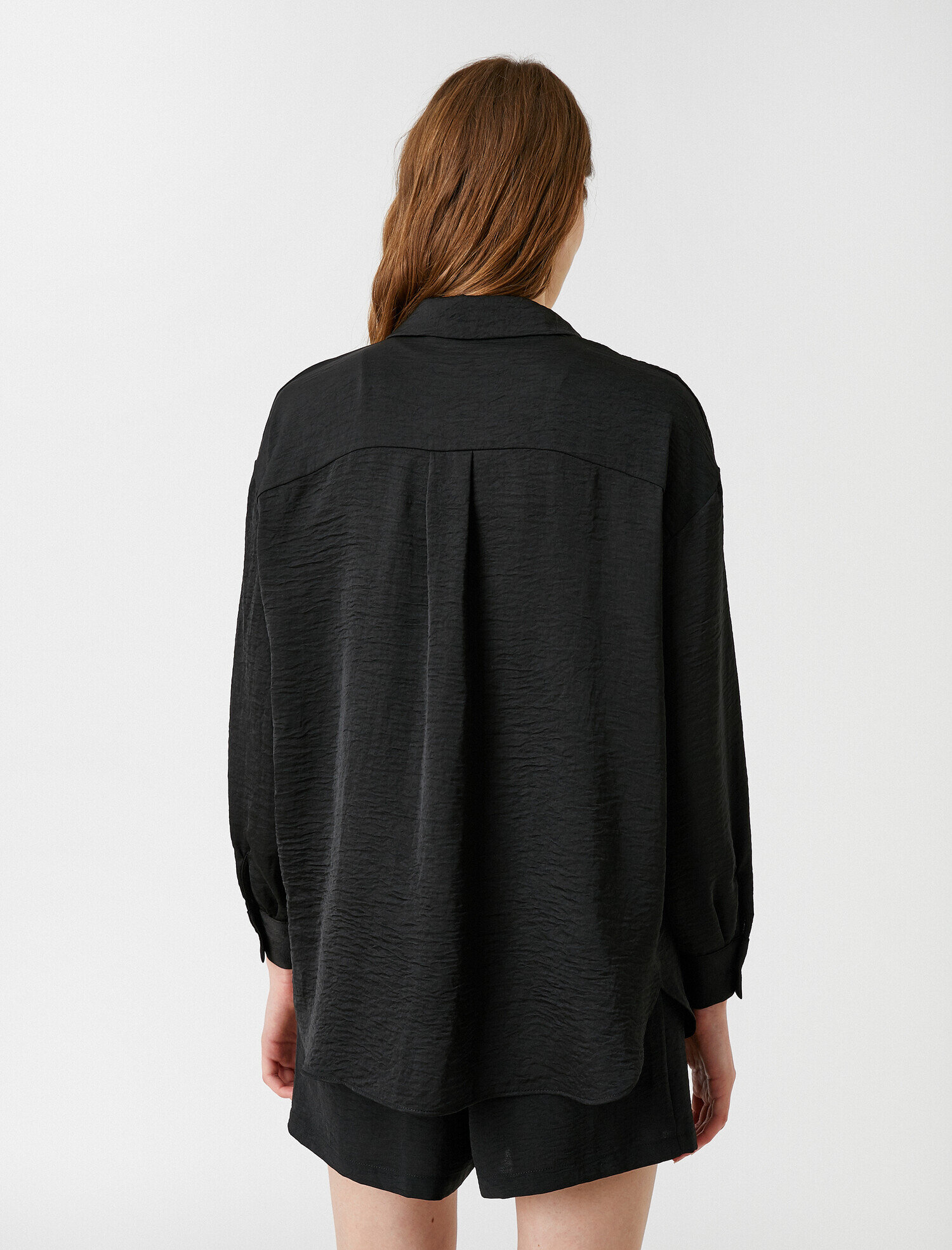   Oversize Gömlek Uzun Kollu Saten Görünümlü