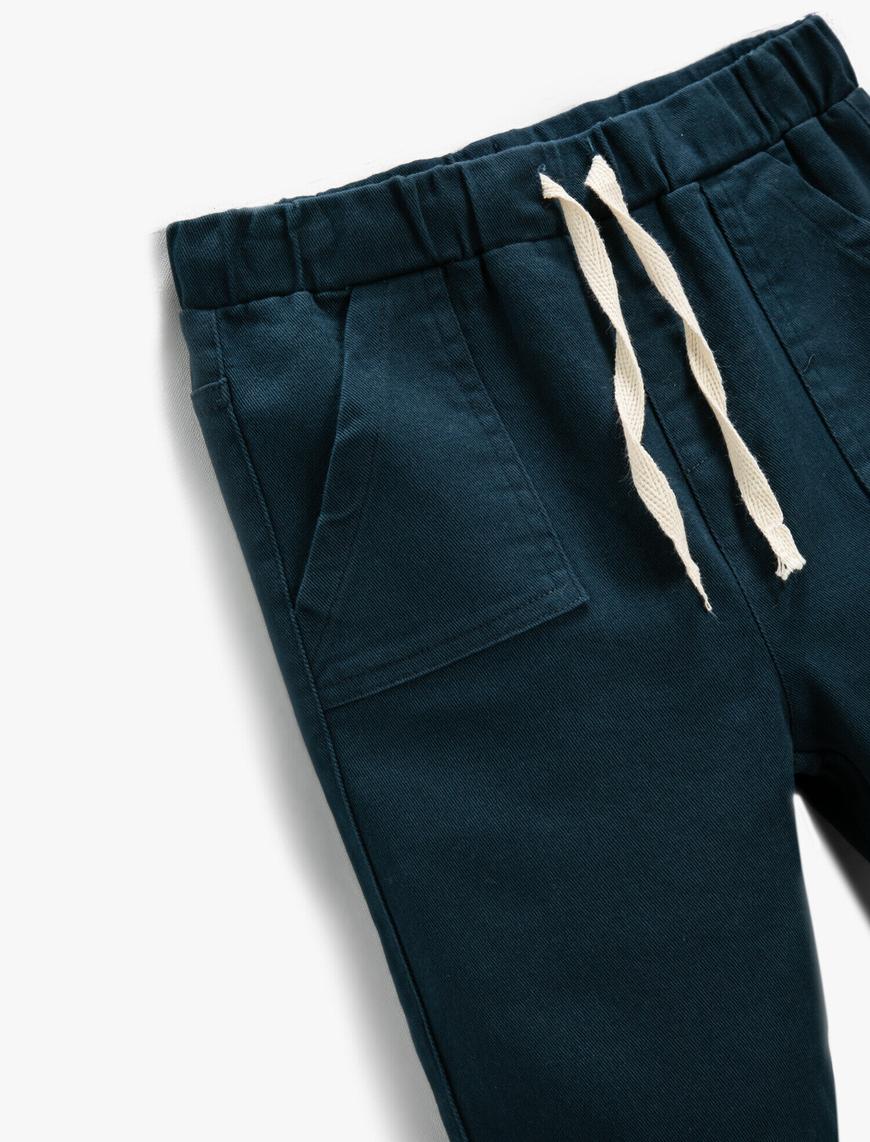  Erkek Bebek Beli Bağlamalı Lastikli Jogger Pantolon Pamuklu Cepli
