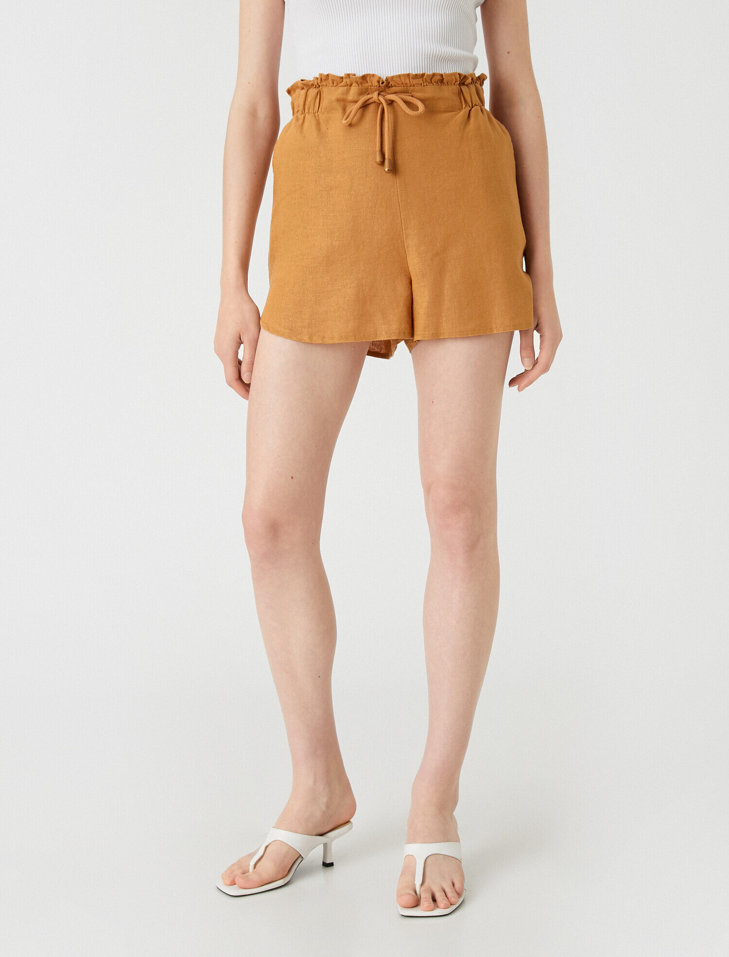   Mini Şort Keten Karışımlı Beli Bağlamalı
