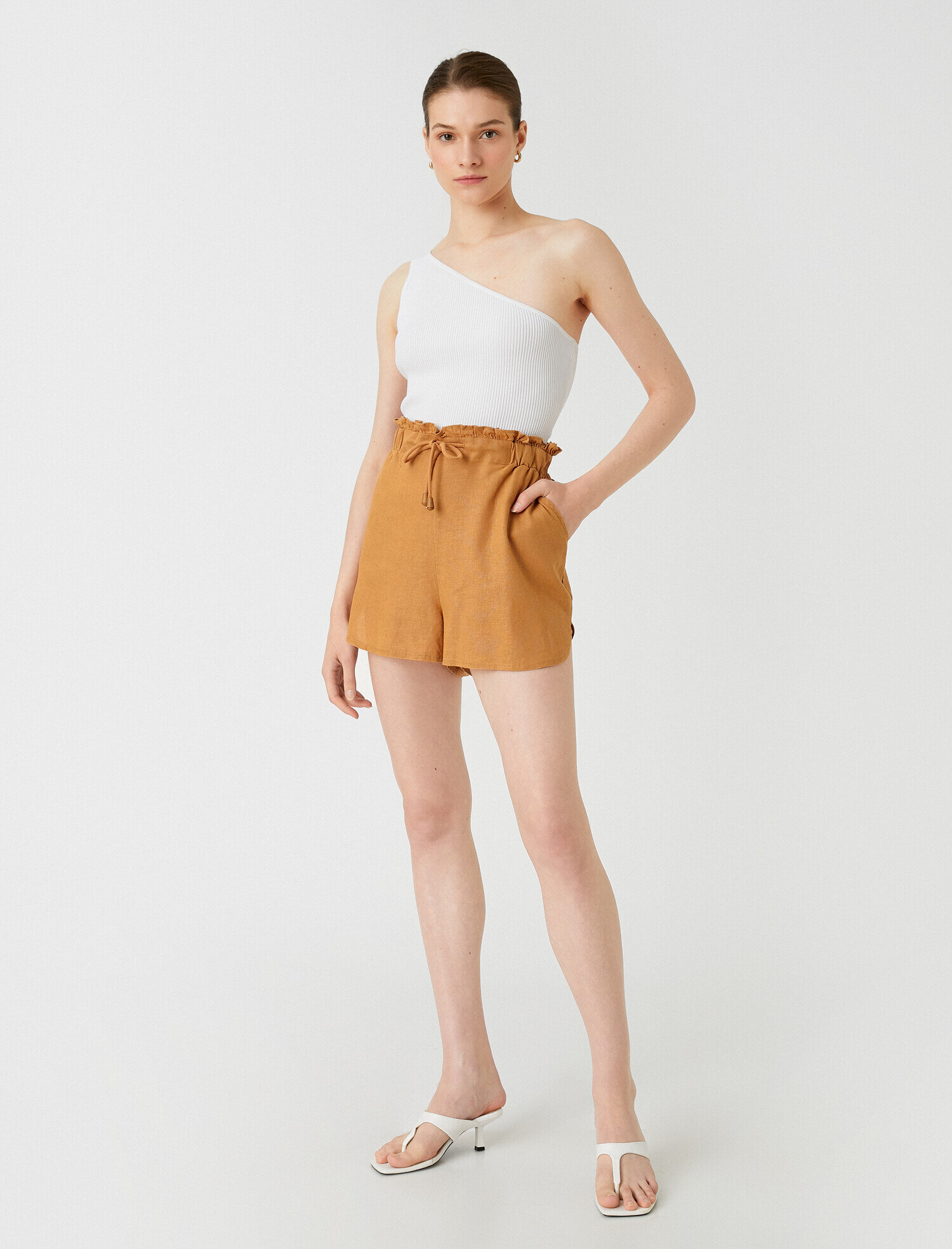   Mini Şort Keten Karışımlı Beli Bağlamalı