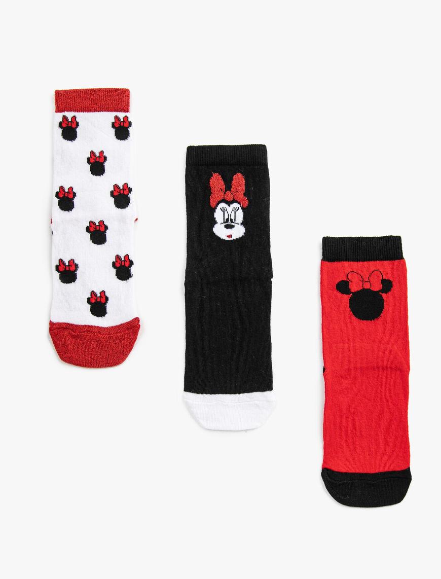  Kız Çocuk 3'lü Minnie Mouse Lisanslı Çorap