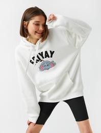İşlemeli Oversize Kapüşonlu Sweatshirt İçi Polarlı