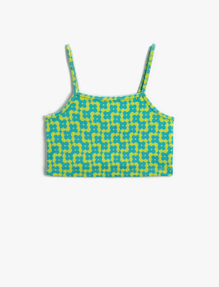 Kız Çocuk Atlet Crop Çiçek Desenli İnce Askılı