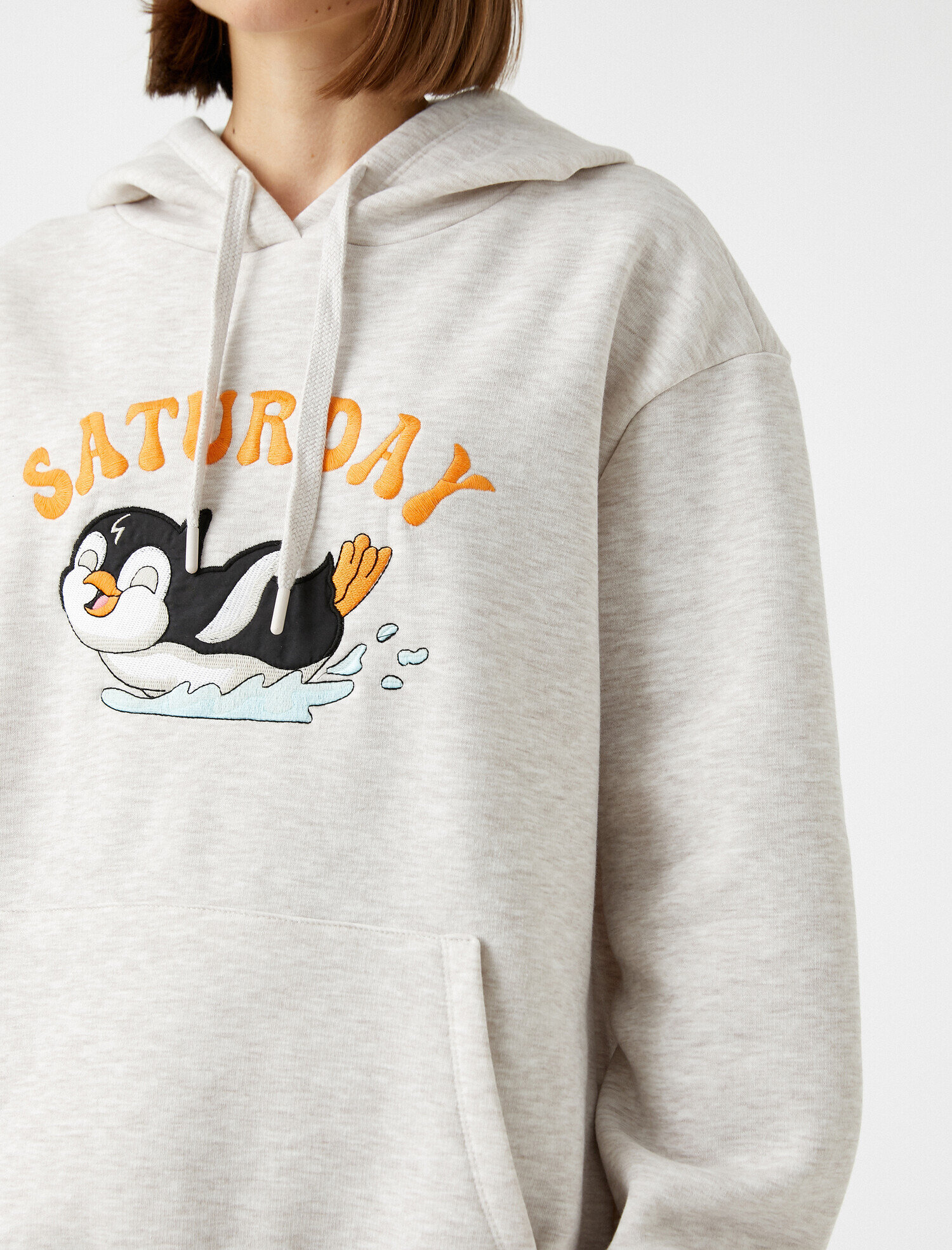   Baskılı Oversize Sweatshirt Kapüşonlu Cepli İçi Polarlı