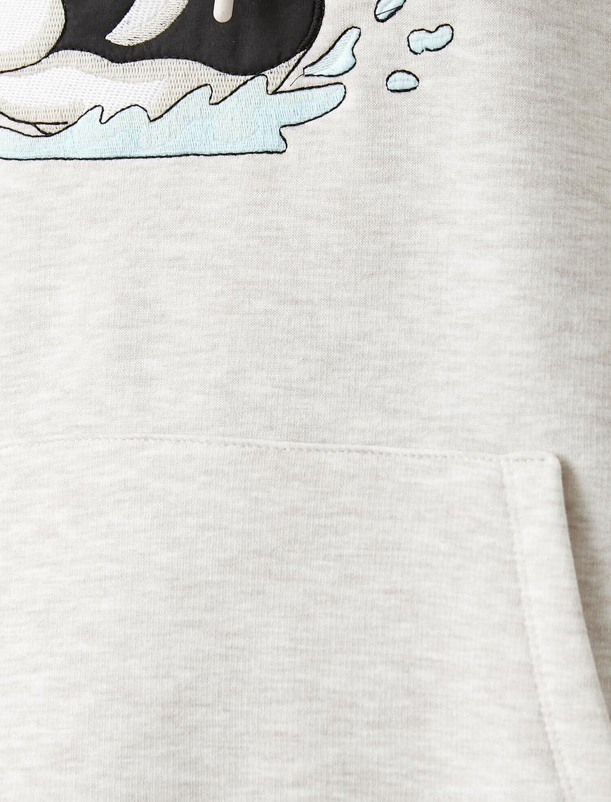   Baskılı Oversize Sweatshirt Kapüşonlu Cepli İçi Polarlı