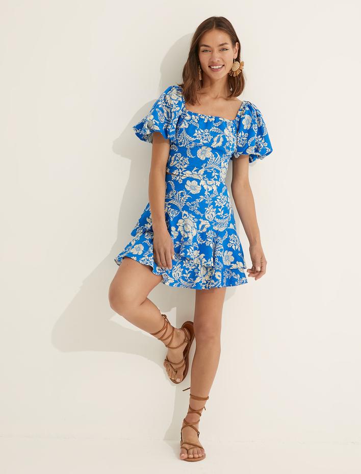  Melis Ağazat X Koton -  Keten Karışımlı Kolları Volanlı Crop Bluz