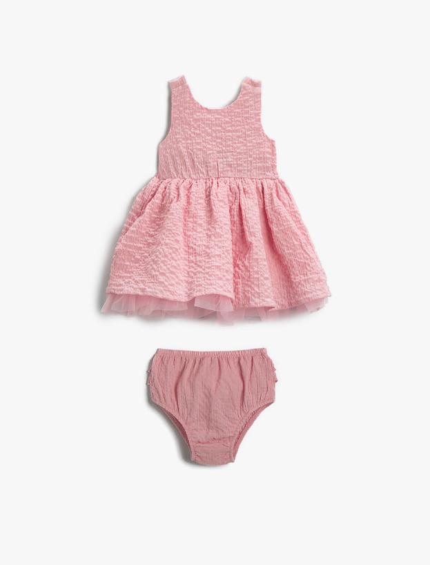  Kız Bebek Tüllü Elbise Set 2 Parçalı Pamuklu