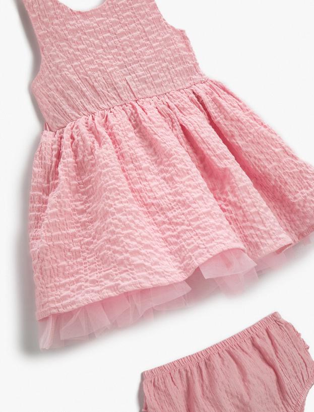  Kız Bebek Tüllü Elbise Set 2 Parçalı Pamuklu