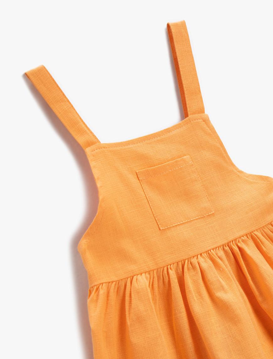  Kız Bebek Elbise Midi Fırfırlı Askılı Pamuklu Cep Detaylı