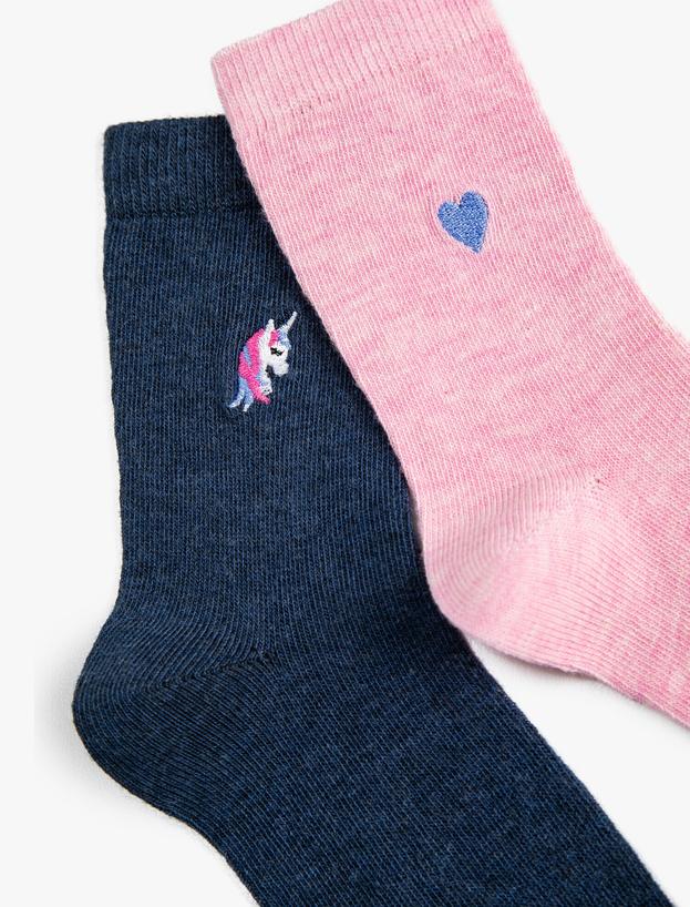  Kız Çocuk 2'li Unicorn İşlemeli Çorap Seti