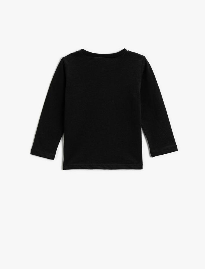 Erkek Bebek Baskılı Tişört Uzun Kollu Bisiklet Yaka Pamuklu