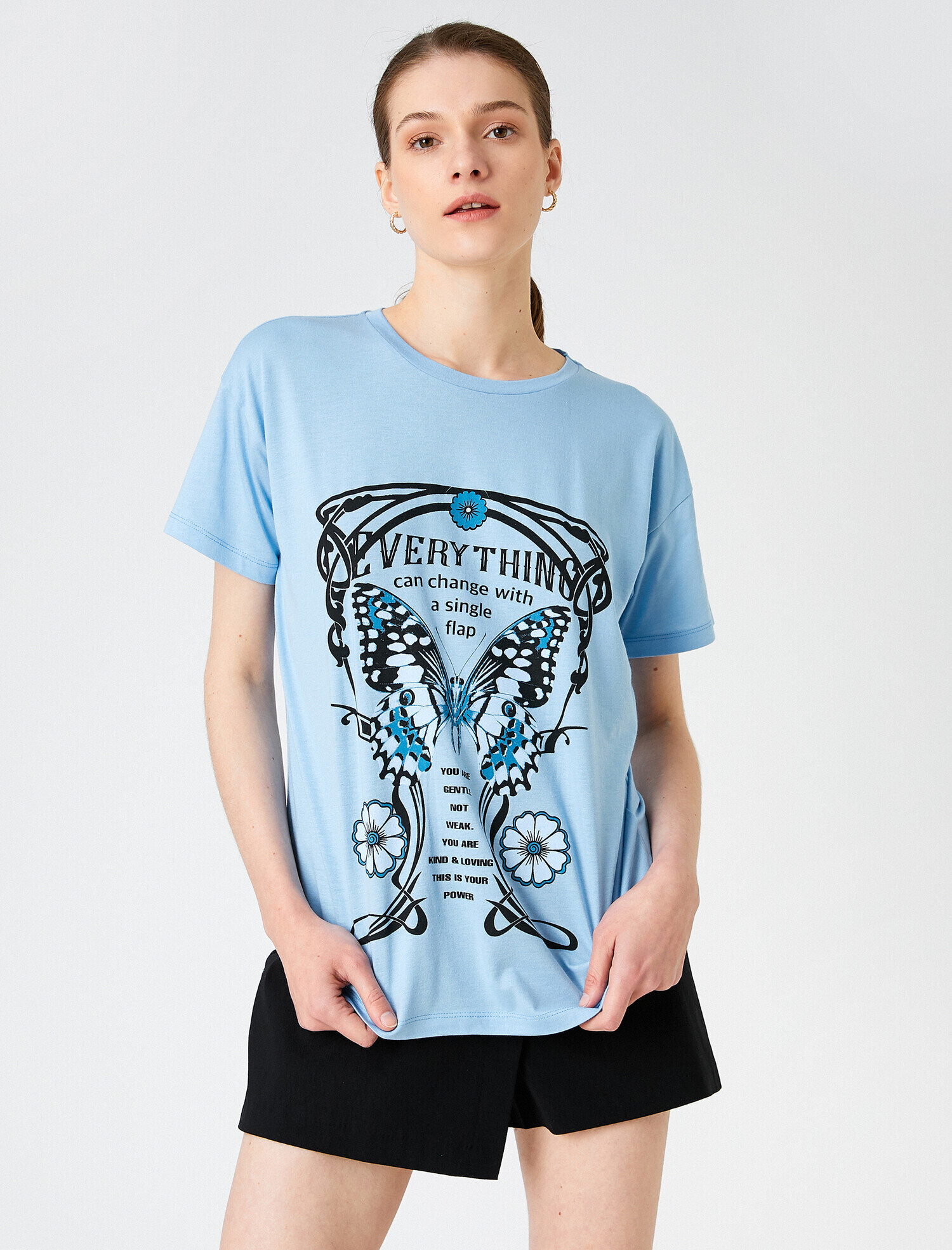   Baskılı Tişört Kısa Kollu Bisiklet Yaka Modal Karışımlı