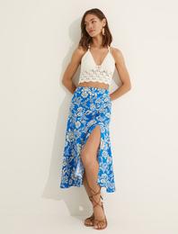 Melis Ağazat X Koton - Keten Karışımlı Yırtmaçlı Midi Boy Etek