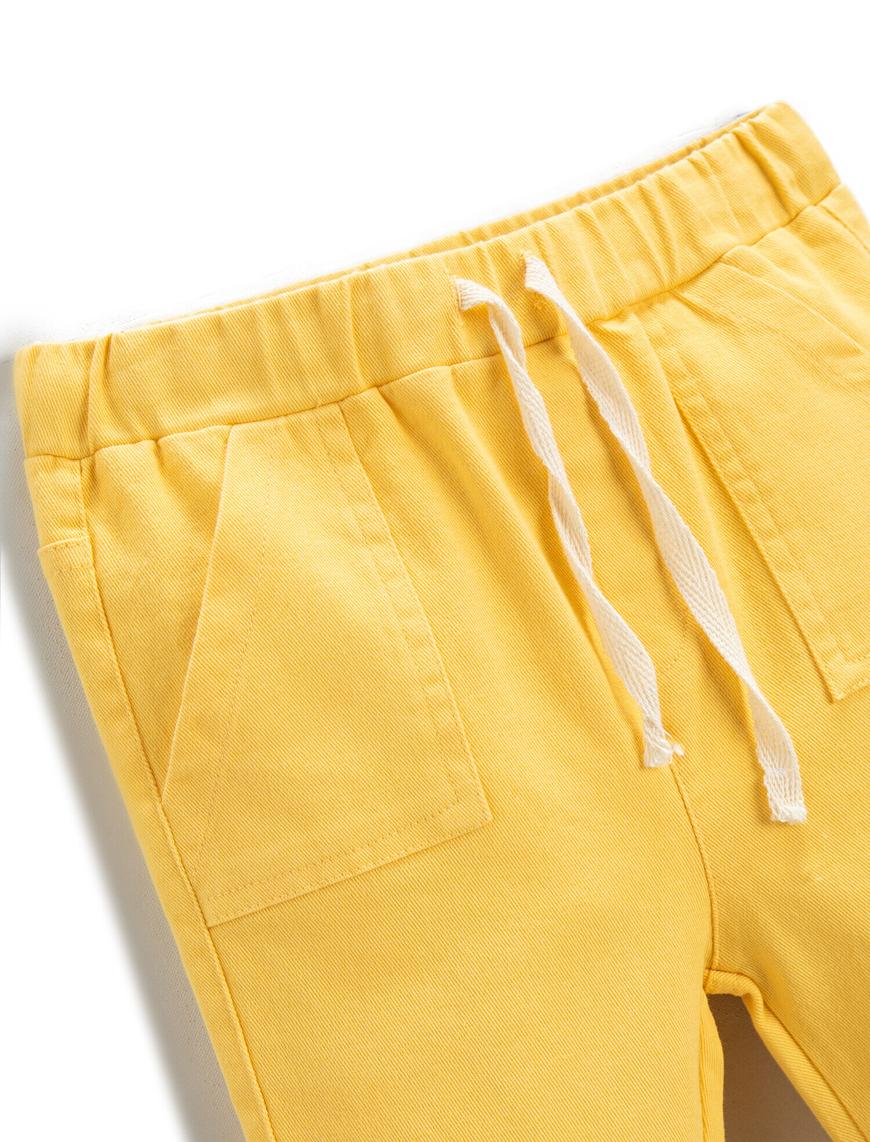  Erkek Bebek Beli Bağlamalı Lastikli Jogger Pantolon Pamuklu Cepli