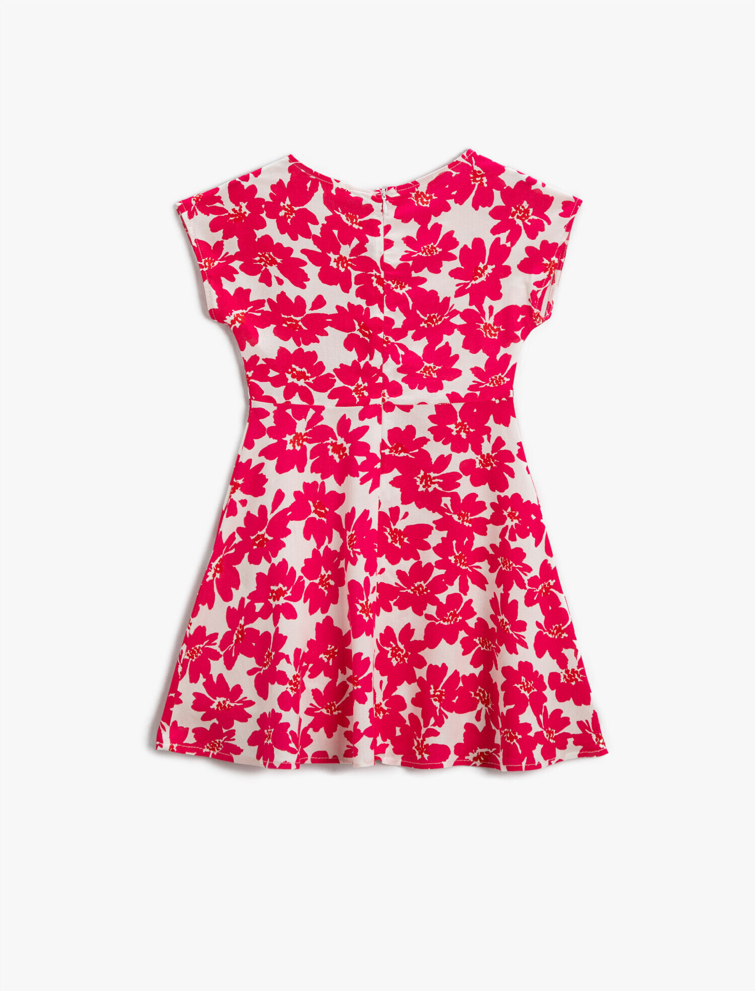  Kız Çocuk Çiçekli Midi Elbise Kısa Kollu Bisiklet Yaka